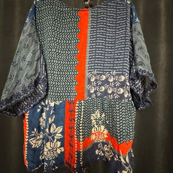 Johnny Was Ramona Button Down Top Bohemian patchwork peasant blouse - Picture 8 of 9